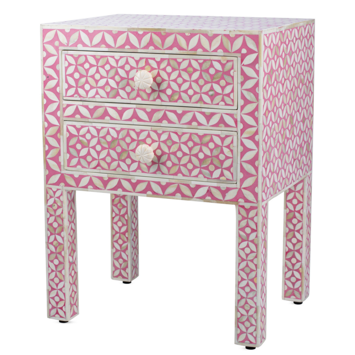 Розовая прикроватная тумба BONE INLAY BEDSIDE CABINET