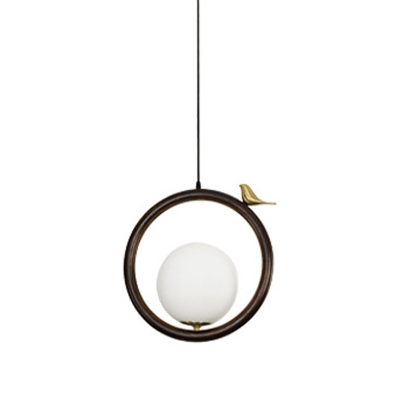 Светильник с птичкой Bird Wood Ring Hanging Lamp