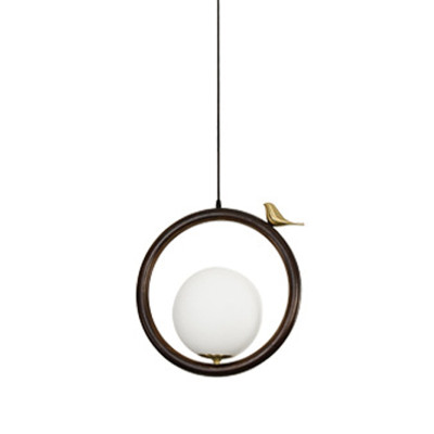Светильник с птичкой Bird Wood Ring Hanging Lamp