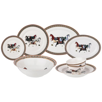 Сервиз обеденный из фарфора с изображением лошадей на 6 персон 23 предмета Porcelain Horse Set