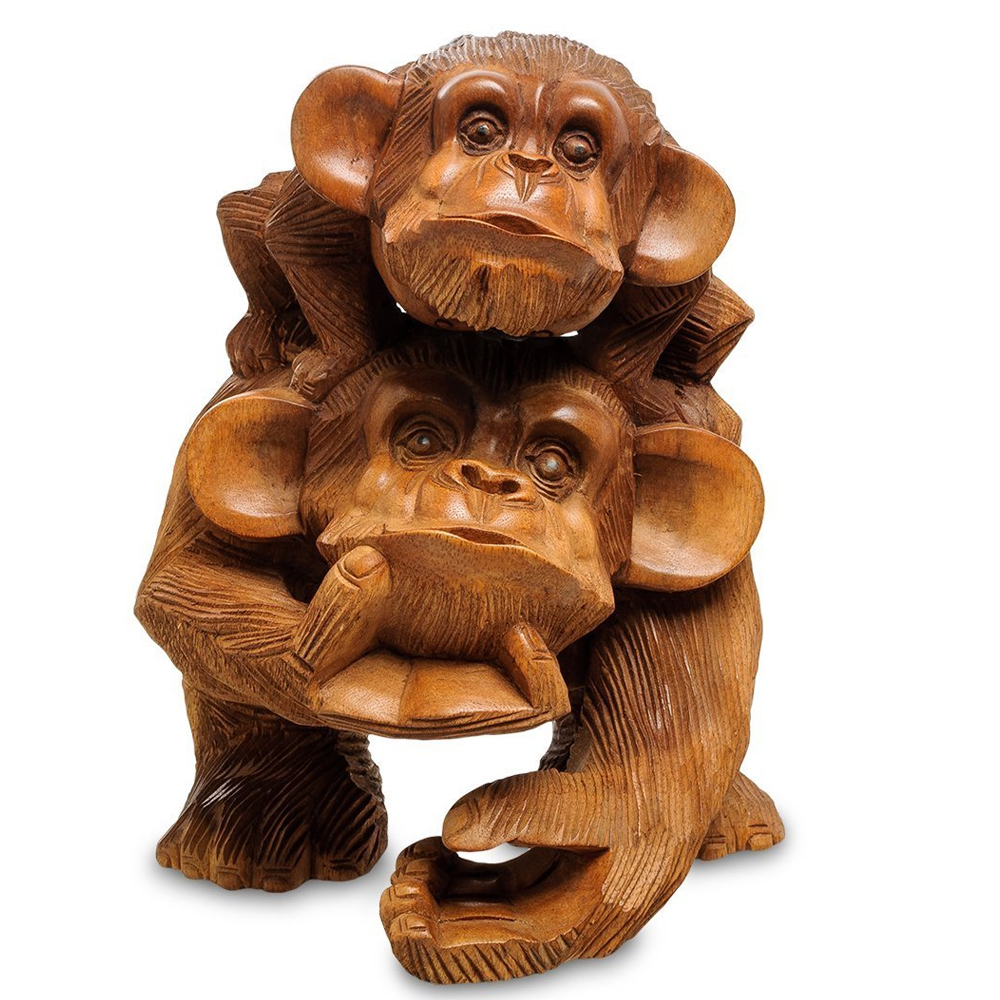 Статуэтка из дерева суар в виде обезьяны с детёнышем Mama Monkey