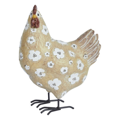 Статуэтка курица с белым цветочным узором и металлическими ножками Rustic Chicken