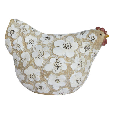 Статуэтка курица с резными белыми цветами на бежевой фактурной поверхности Rustic Chicken