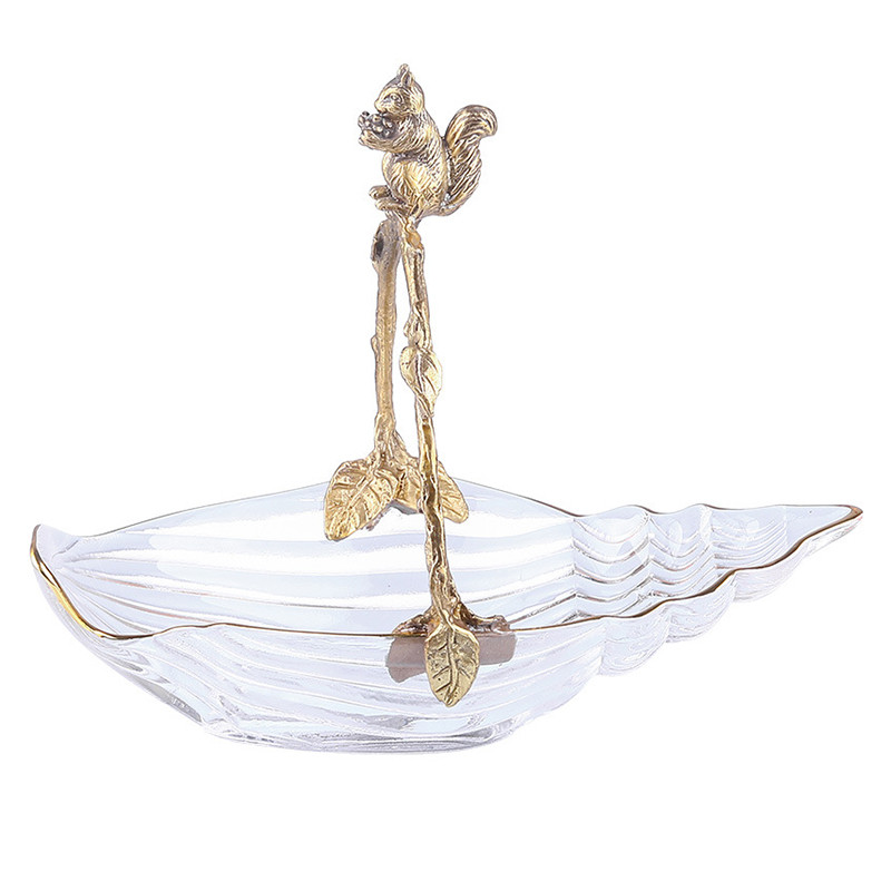 Стеклянное блюдо с бронзовой ручкой