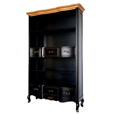 Стеллаж книжный из массива березы черного цвета с состаренным эффектом Vintage