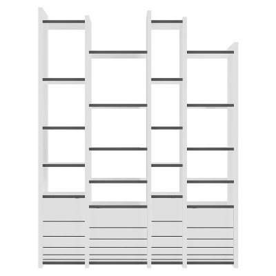 Стеллаж прямой ассиметричный с полками и 4-мя дверцами ARYA BOOKCASE WHITE