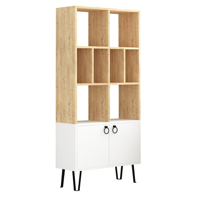 Стеллаж прямой цвета древесины с полками и 2-мя белыми дверцами BENE BOOKCASE OAK