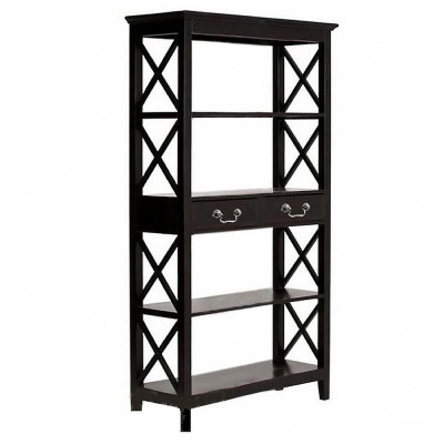 Стеллаж с 4-мя полками и 2-мя ящиками черного цвета из массива березы