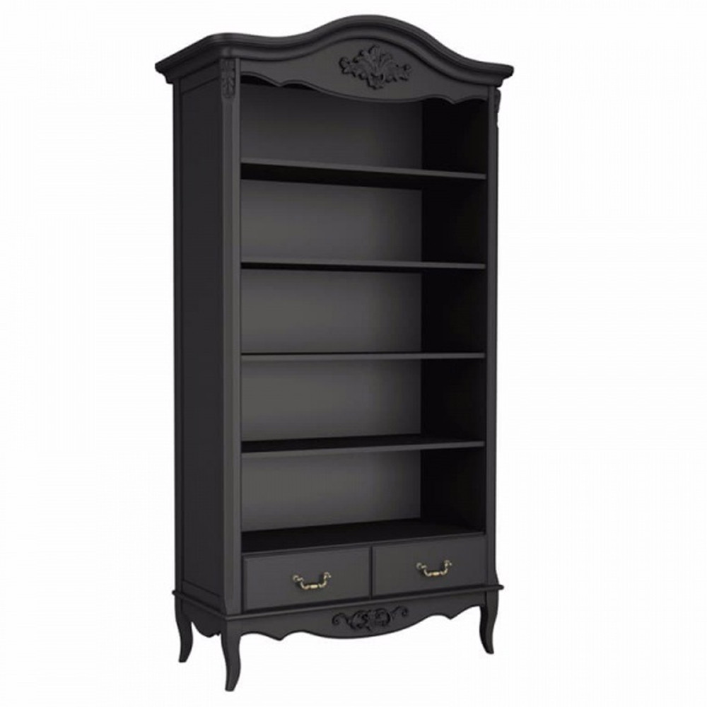 Стеллаж черный широкий из массива бука с 5-ю полками и 2-мя ящиками Black Provence