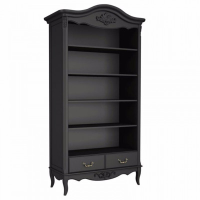 Стеллаж черный широкий из массива бука с 5-ю полками и 2-мя ящиками Black Provence