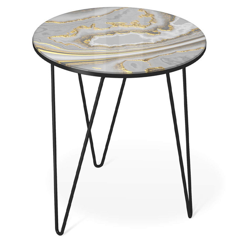 Стол журнальный c круглой столешницей из стекла серого цвета Gray and Gold Marble