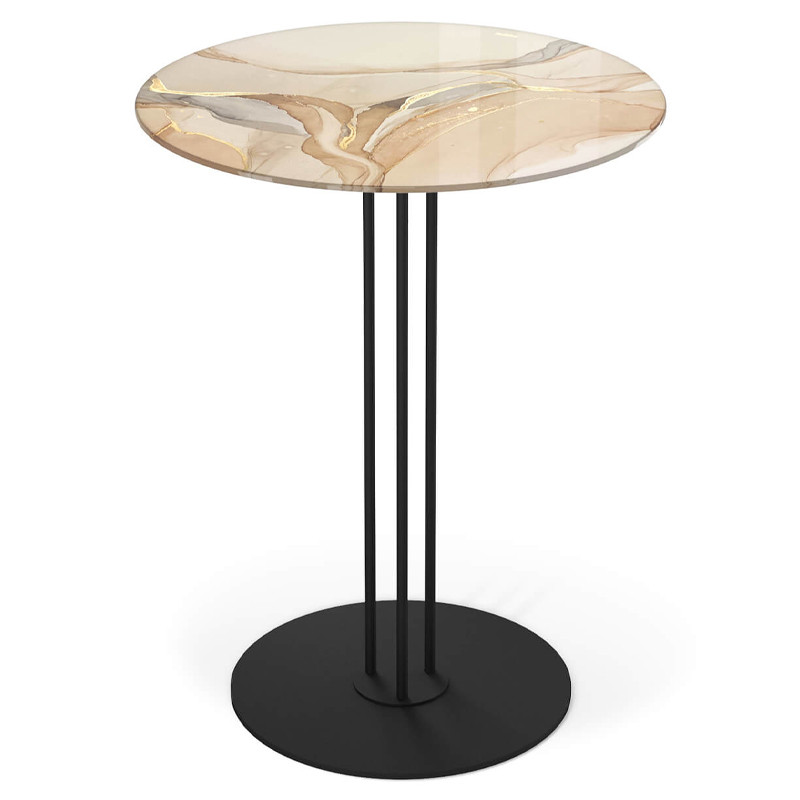 Стол журнальный круглый с бежевой столешницей из стекла Beige Marble