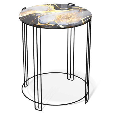 Стол журнальный круглый со столешницей из стекла Gold and Black Marble