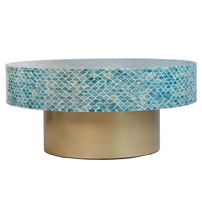 Стол Кофейный Bone Inlay Blue с мозаичным рисунком из раковин устриц