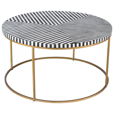 Стол кофейный черно-белый BONE INLAY Round Coffee Table