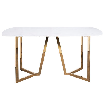 Стол обеденный белый с золотыми глянцевыми ножками Laconic White Table
