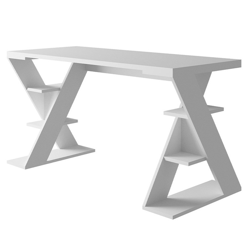 Стол письменный белый с 6-ю открытыми полками и фигурным основанием PAPILLON WHITE