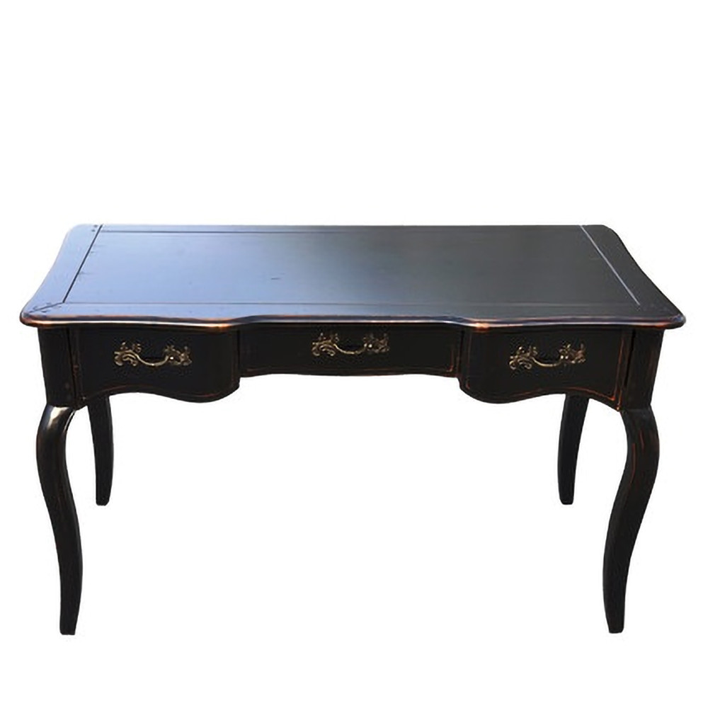 Стол письменный черный из массива березы с тремя выдвижными ящиками в стиле прованс Vintage