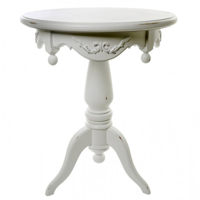 Стол приставной круглый белого цвета из массива бука с легкими потертостями White Provence