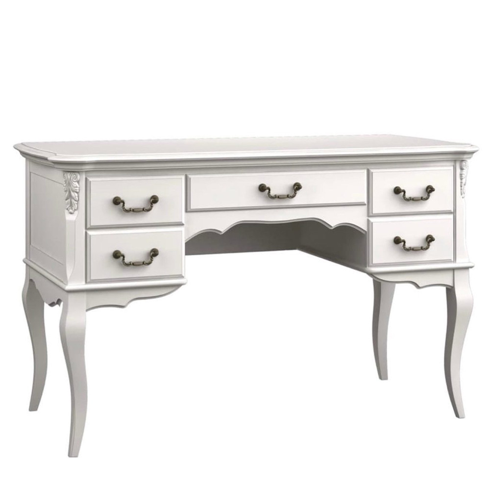 Стол рабочий белый из массива бука с 5-ю ящиками White Provence