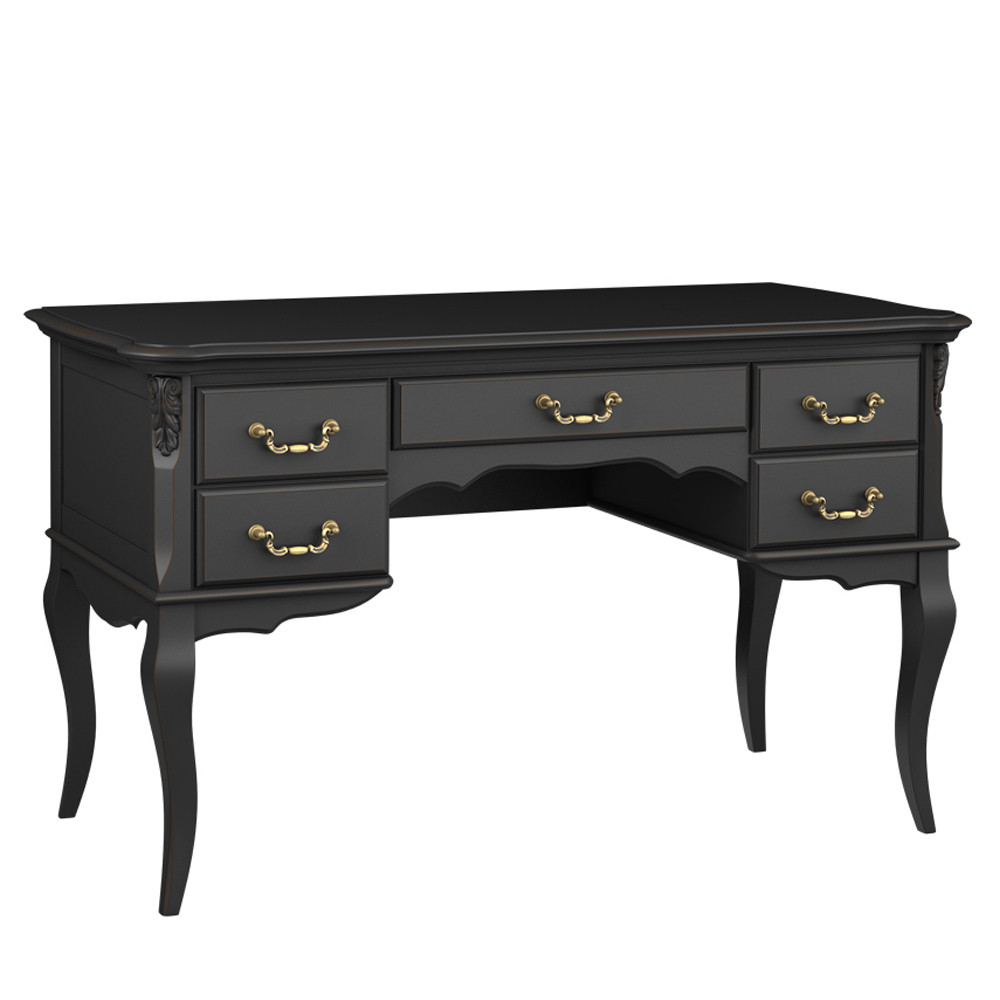 Стол рабочий черный из массива бука с 5-ю ящиками Black Provence