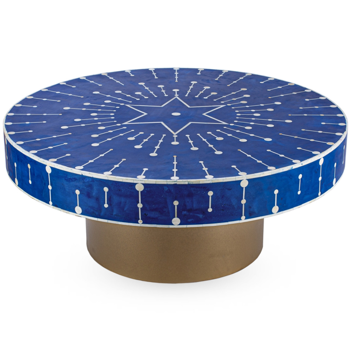 Стол синий отделка кость Bone Inlaid Round Coffee Table