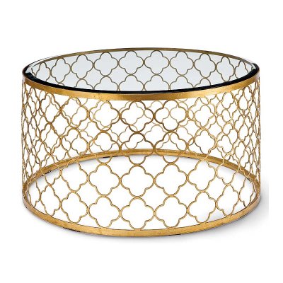Стол стеклянный Gable Hollywood Regency Glass Gold Leaf Round Coffee Table