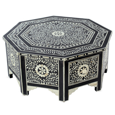 Стол черный отделка кость BONE INLAY Black Bone Inlay Octagon Coffee Table