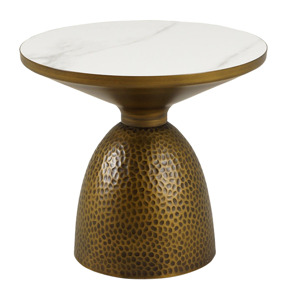 Столик журнальный с круглой белой столешницей на фактурном основании Hourglass