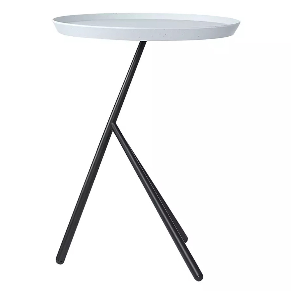 Столик приставной с круглой серой столешницей и черным основанием Round Stable Table
