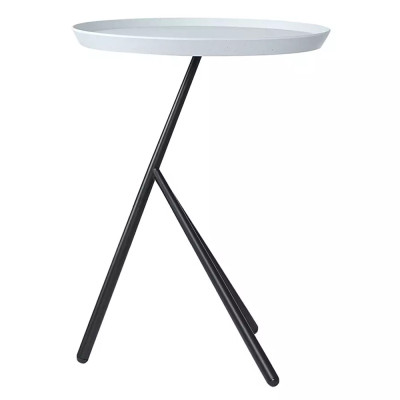 Столик приставной с круглой серой столешницей и черным основанием Round Stable Table