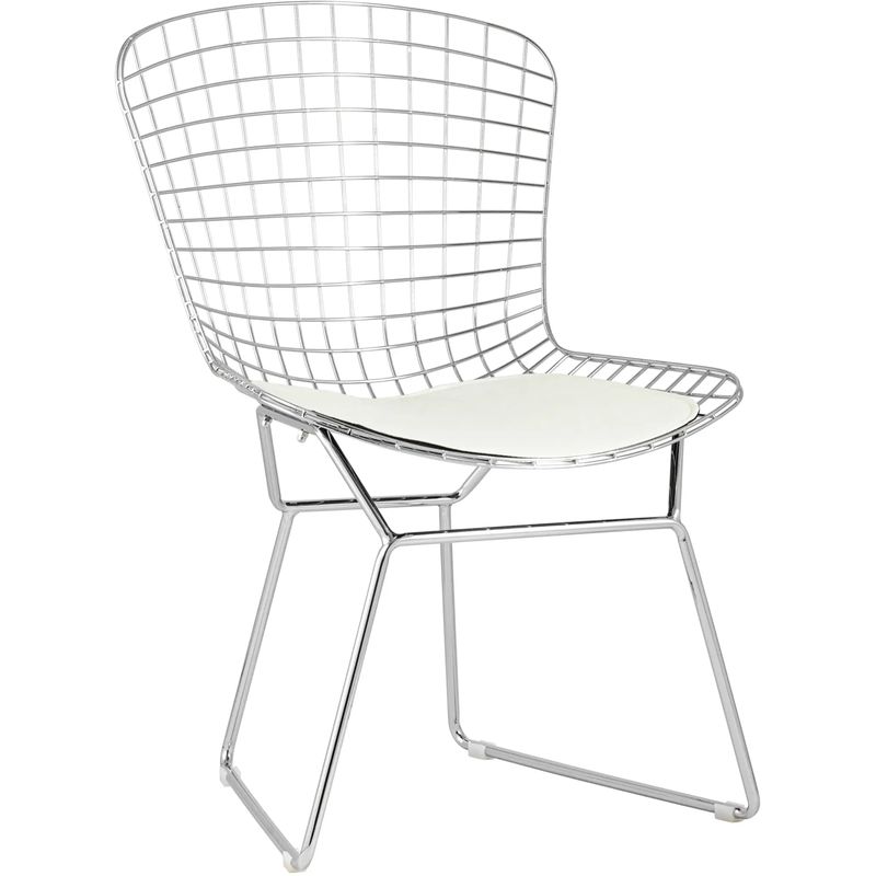 Стул Bertoia Chair Хромированный с Белой подушкой