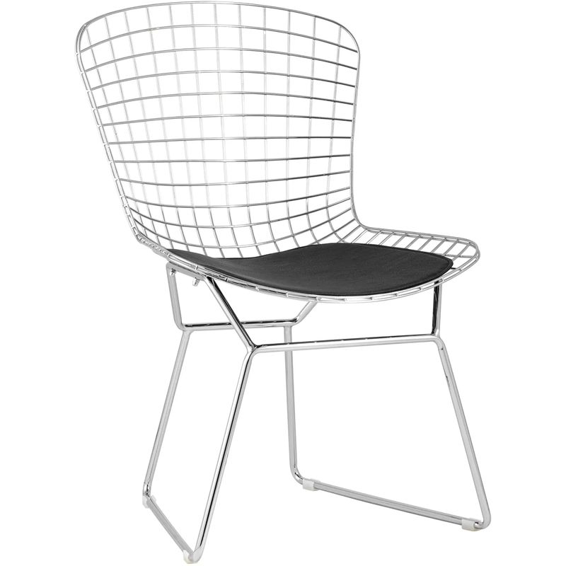 Стул Bertoia Chair Хромированный с Черной подушкой