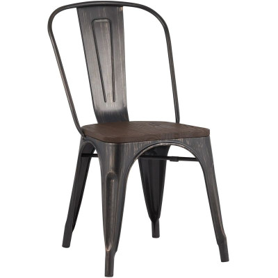 Стул Tolix Черный металл с Золотой Патиной Деревянное Сидение