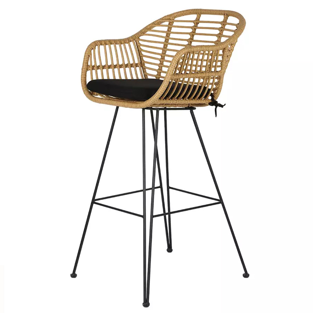 Стул барный с ротанговым плетением Half Bar Chair with Wicker с подлокотниками
