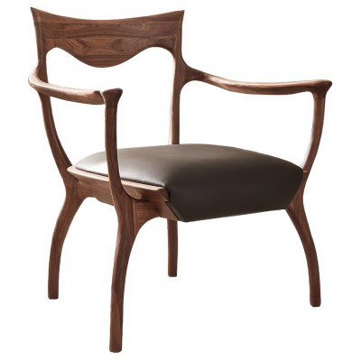 Стул деревянный с мягким сиденьем из коричневой натуральной кожи Moon Walnut Furniture