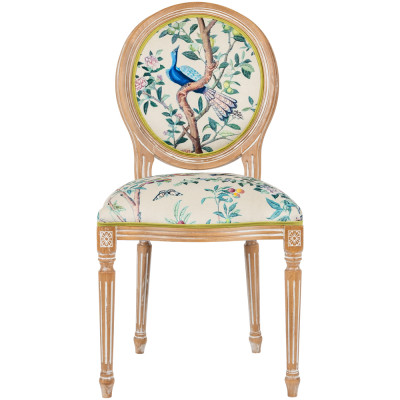 Стул из массива бука бежевый с изображением птиц в саду Beige Green Chinoiserie Blue Bird Chair