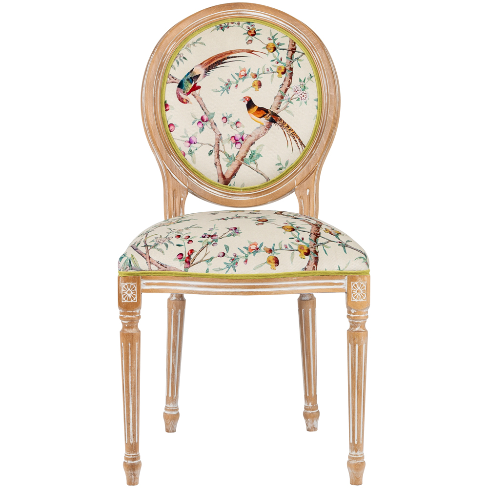 Стул из массива бука бежевый с изображением птиц и цветов Beige Green Chinoiserie Peach Garden Chair
