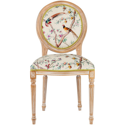Стул из массива бука бежевый с изображением птиц и цветов Beige Green Chinoiserie Peach Garden Chair