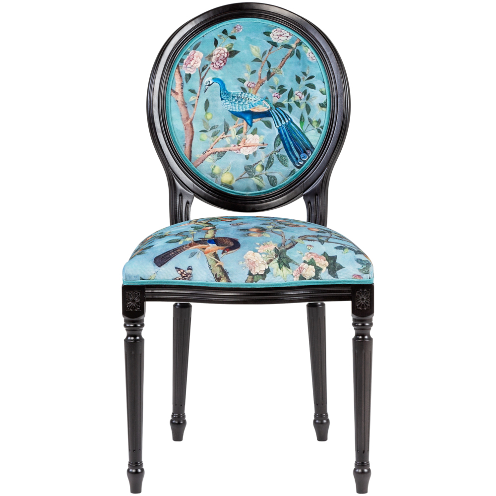 Стул из массива бука бирюзовый с изображением птиц в саду Turquoise Chinoiserie Bird Chair