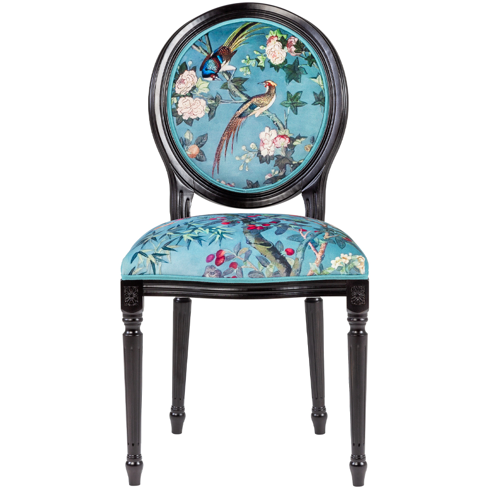 Стул из массива бука бирюзовый с изображением птиц и цветов Turquoise Chinoiserie Birds Garden Chair