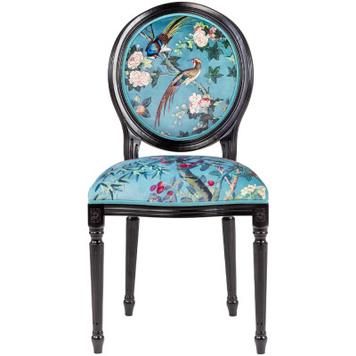 Стул из массива бука бирюзовый с изображением птиц и цветов Turquoise Chinoiserie Birds Garden Chair