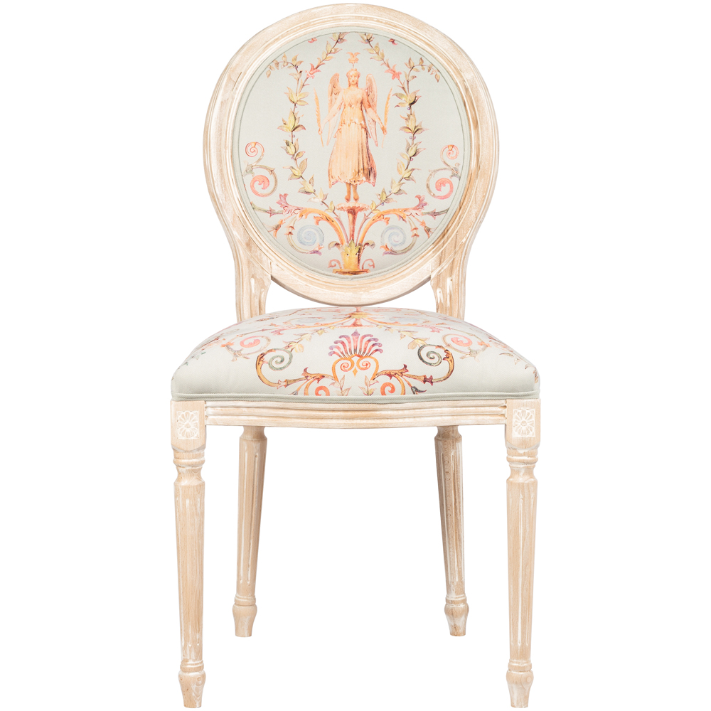 Стул из массива бука светло-серый с растительным орнаментом Raffael Angel Grey Chair