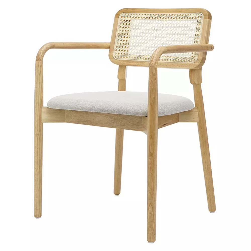 Стул обеденный с мягким сиденьем и спинкой из плетеного ротанга Wood and Textile Chair
