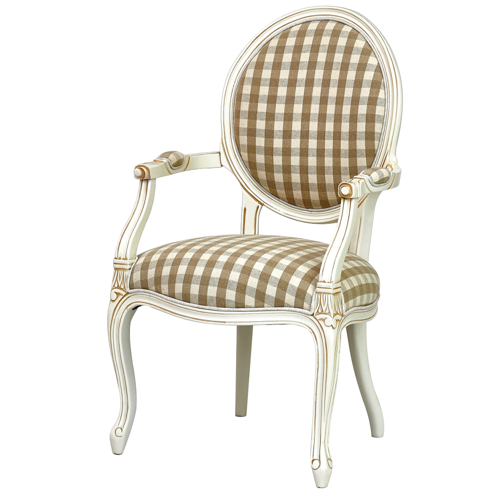Стул с подлокотниками и круглой спинкой  Checkered Upholstery Chair обивка в клетку