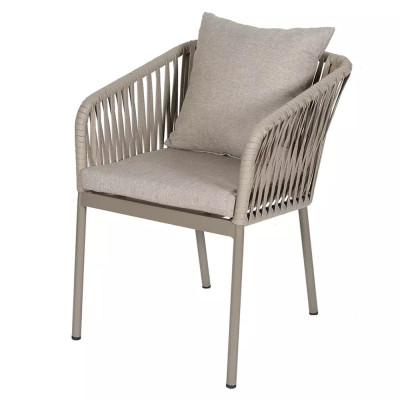 Стул серо-бежевый с декоративным плетением на спинке и подлокотниках Chair Weave