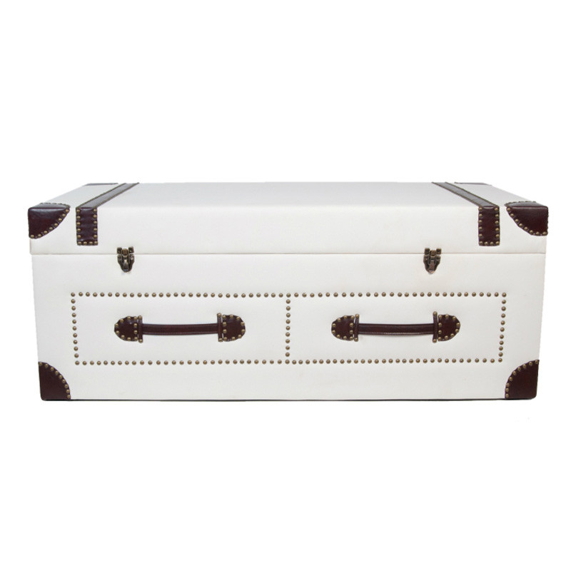 Сундук белый из массива березы с обивкой из эко-кожи Haisley White