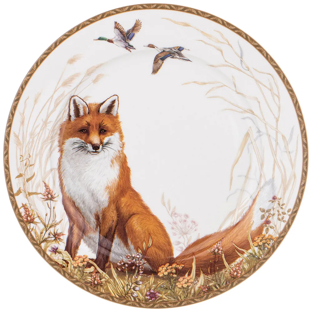 Тарелка закусочная из фарфора с изображением лисы Hunting Porcelain Collection