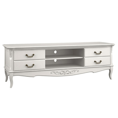 ТВ-тумба белая из массива бука с 4-мя ящиками и 2-мя полками White Provence