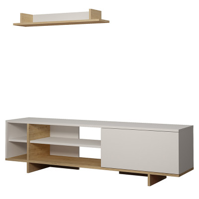 ТВ-тумба с откидной дверцей и 4-мя встроенными и 1-ой настенной полкой STOCKTON TV UNIT WHITE